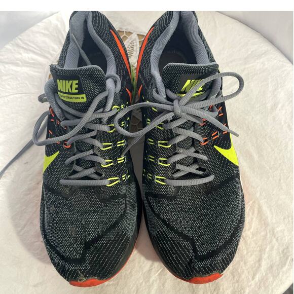Nike Size 12 Zoom Air Structure 18 Running sneakers shoes Men Gray black neon - Picture 1 of 12